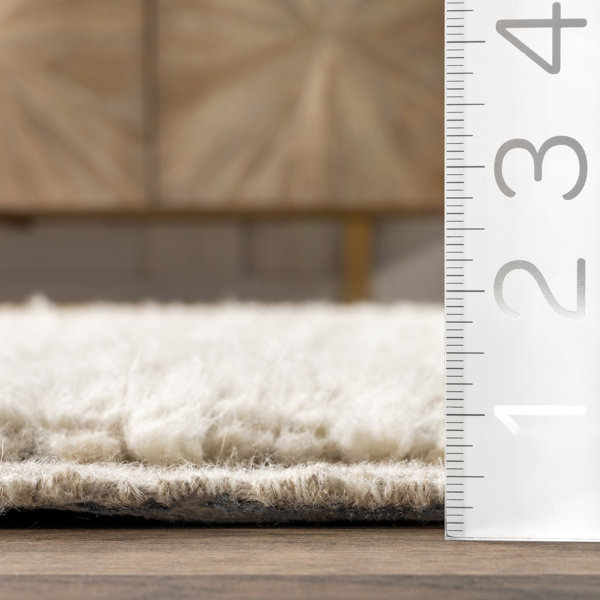 Arvin Olano x Rugs USA Crissy Crosshatch Shag Wool Beige Area Rug